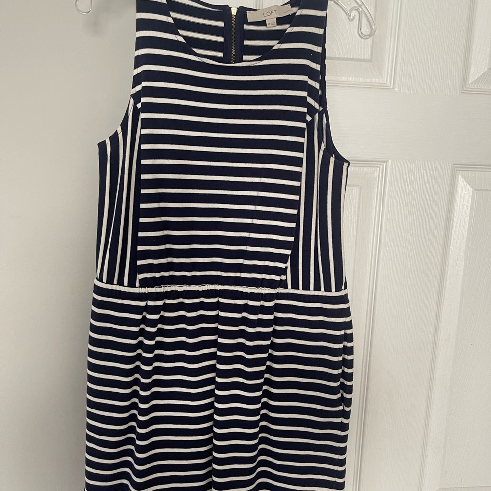 LOFT Navy and White Striped Dress
